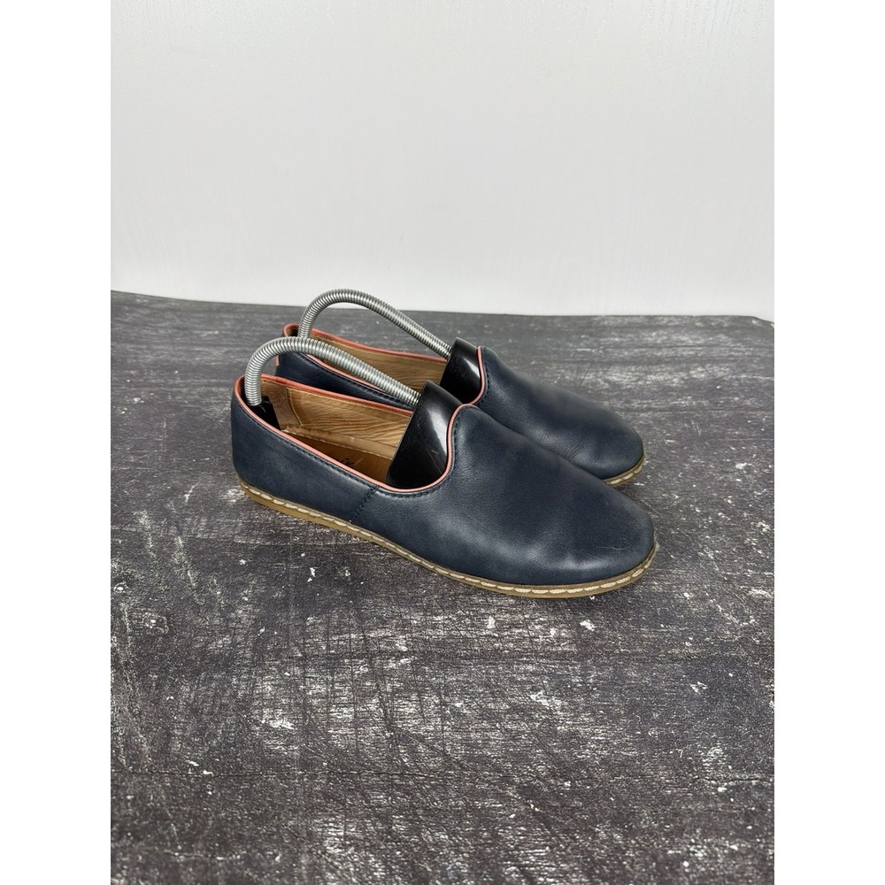Charix Leather Flats Slip-On Shoes Navy Blue w/ Red Trim W Size EU 41 10 US